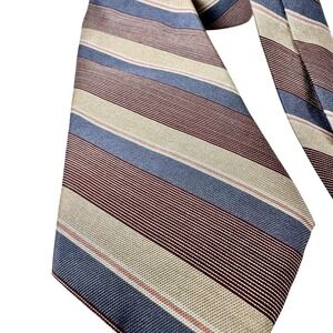 Christian Dior Silk Tie Mens Burgundy‎ Blue Cream Striped Vintage Paris New York